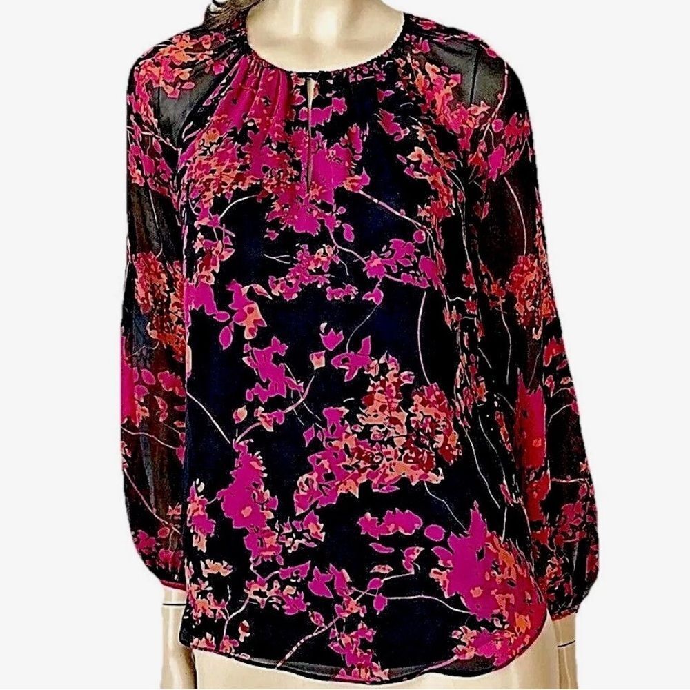 Diane Von Furstenburg Oversized 100%  Silk Floral Print Keyhole Blouse | Size M